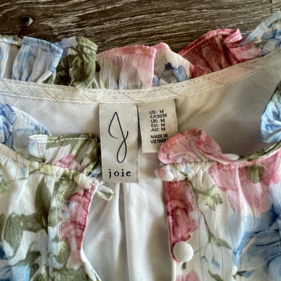 Joie Cream Floral Blouse with Pink and Blue Accents - Picture 2 of 3